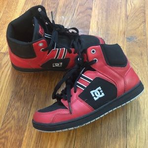 SOLD - Red Black DC Shoes High Tops - Size 6